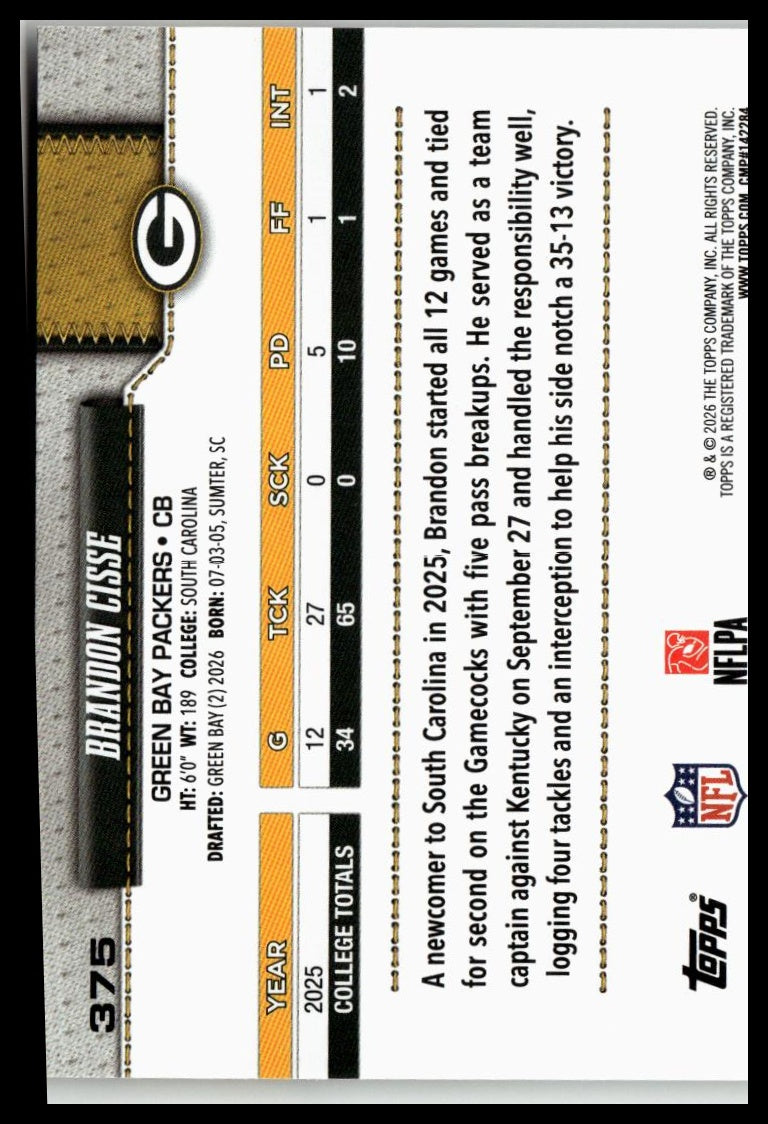 2026 Topps Flagship #375 Brandon Cisse