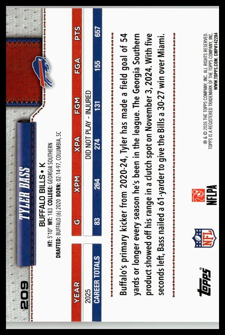 2026 Topps Flagship #209 Tyler Bass