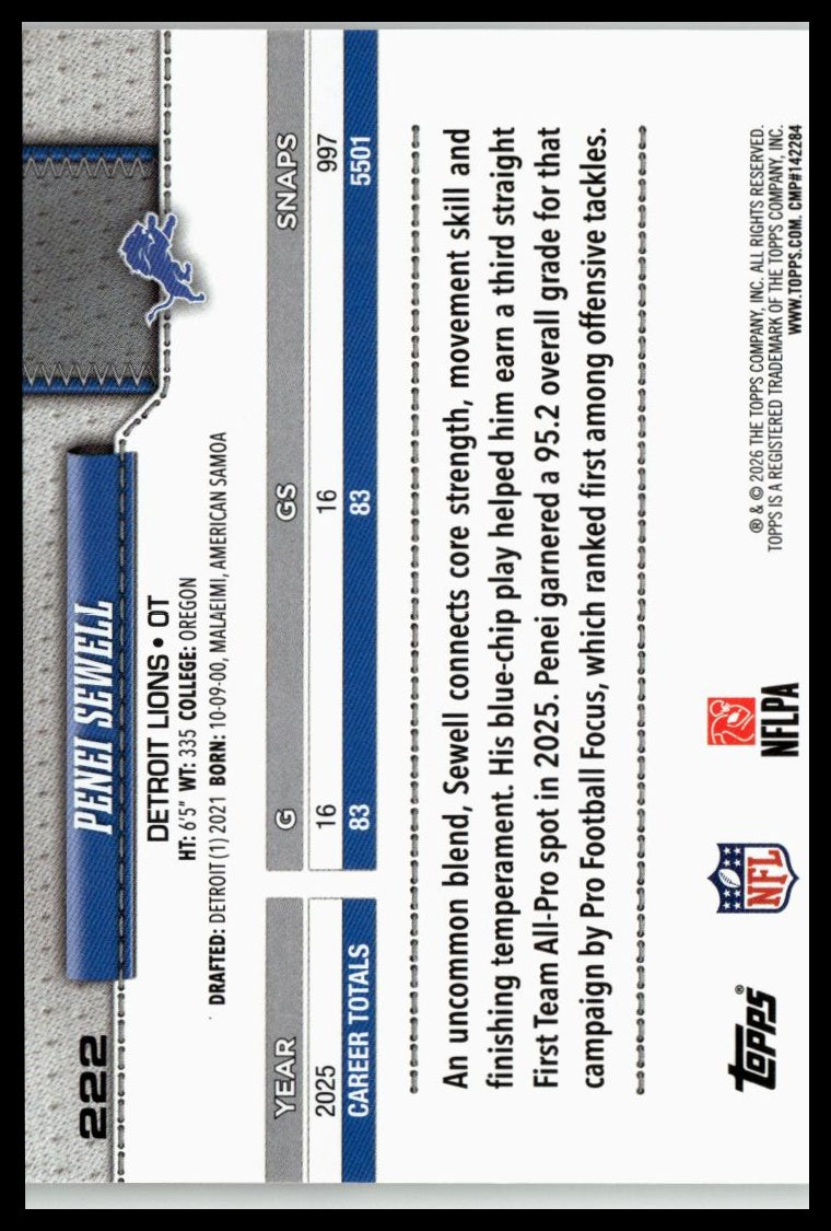 2026 Topps Flagship #222 Penei Sewell