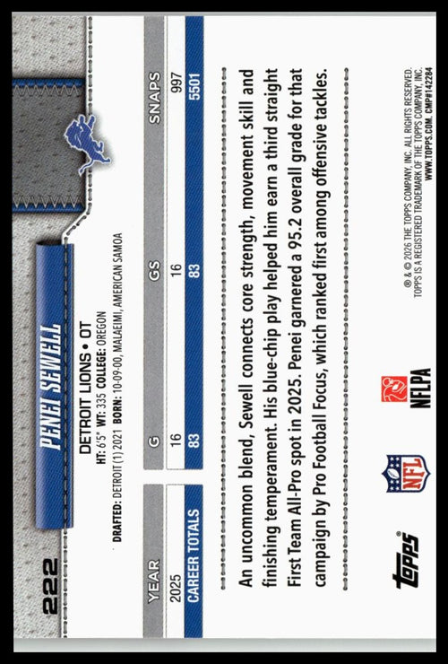 2026 Topps Flagship #222 Penei Sewell