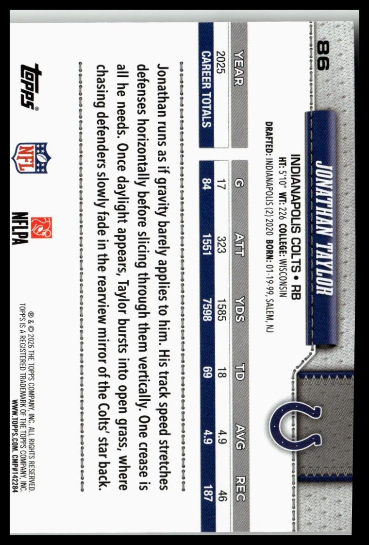 2026 Topps Flagship #86 Jonathan Taylor