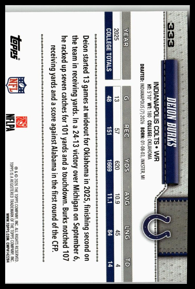 2026 Topps Flagship #333 Deion Burks