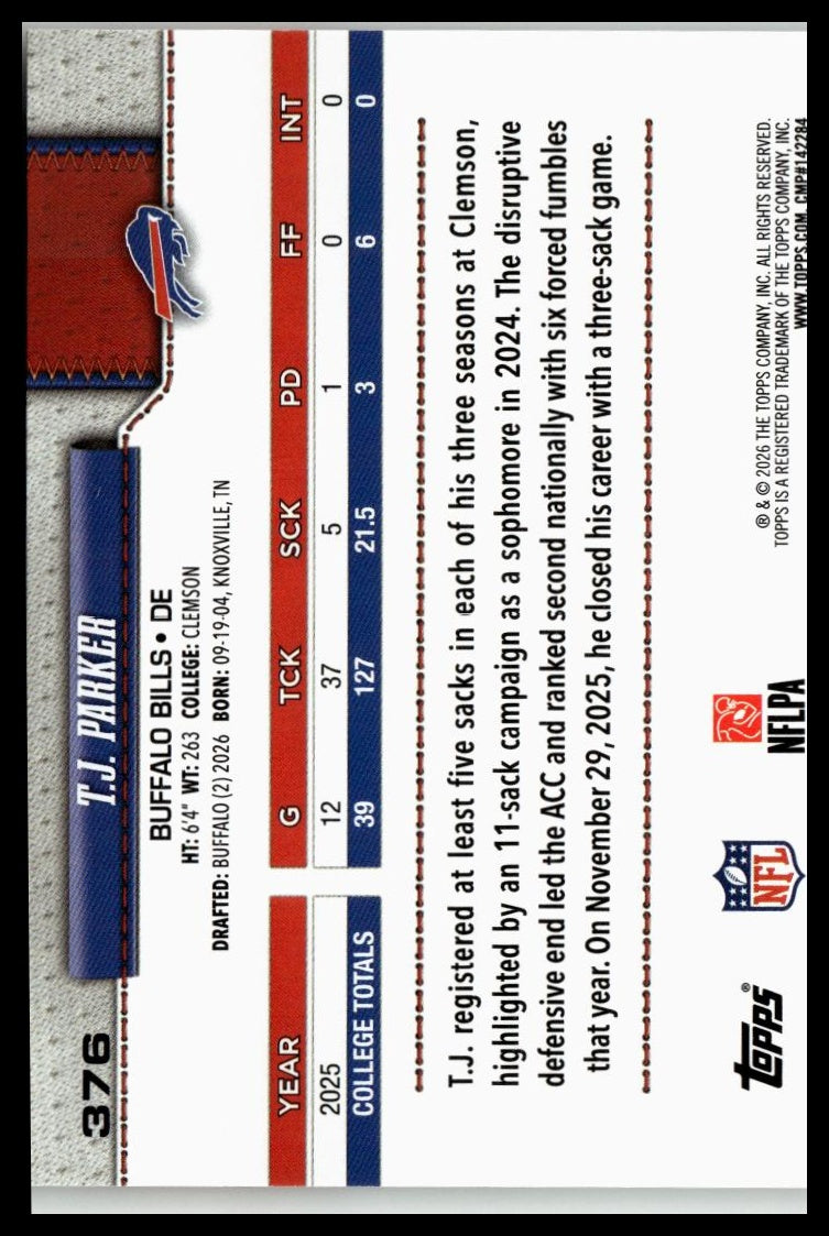 2026 Topps Flagship #376 T.J. Parker