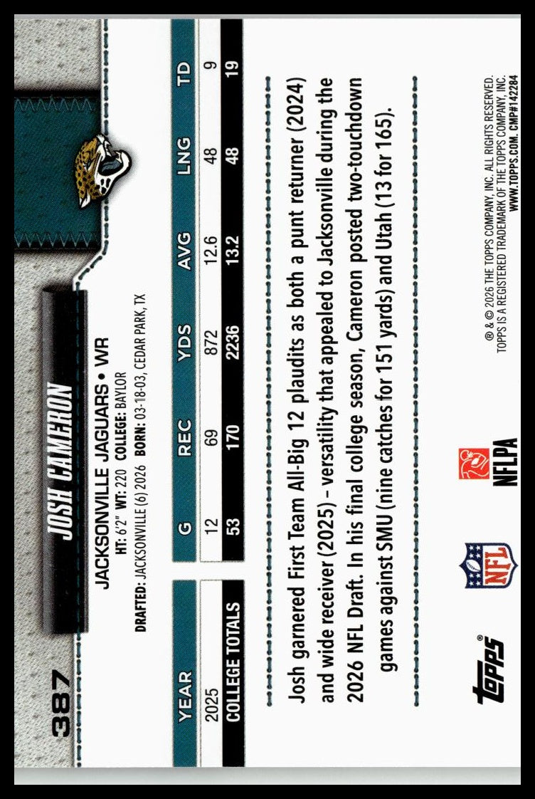 2026 Topps Flagship #387 Josh Cameron