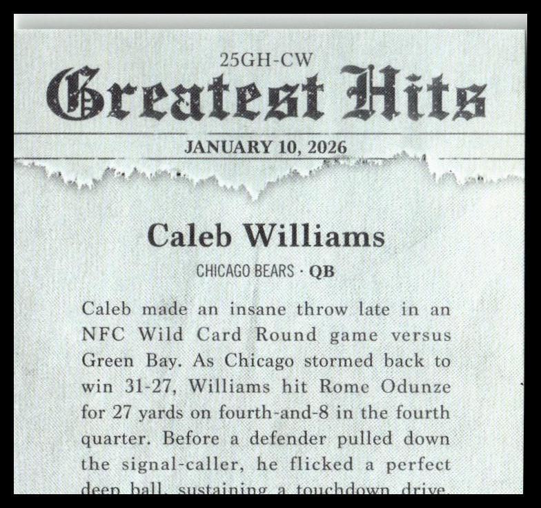 2026 Topps Flagship #25GH-CW Caleb Williams 2025 Greatest Hits