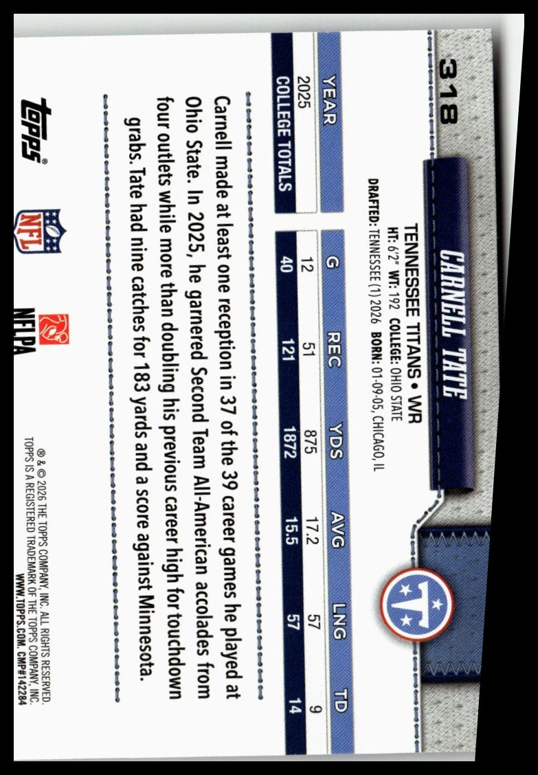 2026 Topps Flagship #318 Carnell Tate