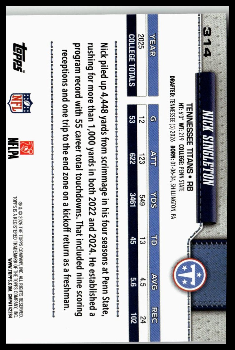 2026 Topps Flagship #314 Nick Singleton