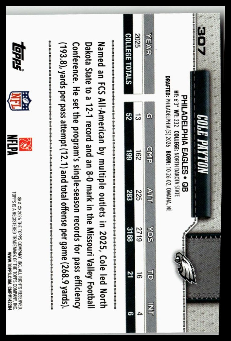 2026 Topps Flagship #307 Cole Payton