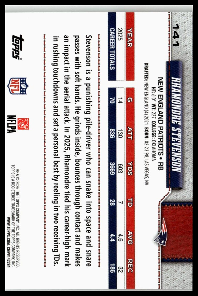 2026 Topps Flagship #141 Rhamondre Stevenson