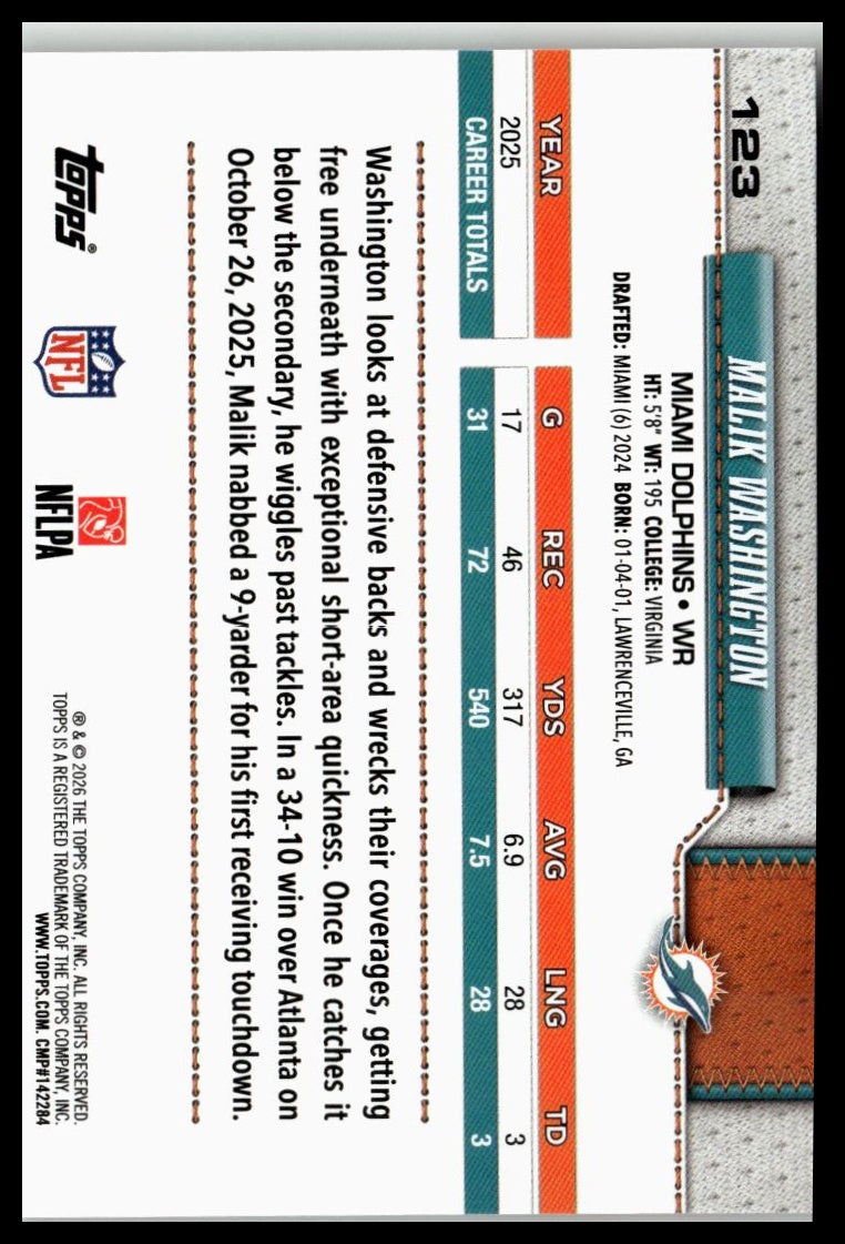 2026 Topps Flagship #123 Malik Washington Silver Crackle Foil