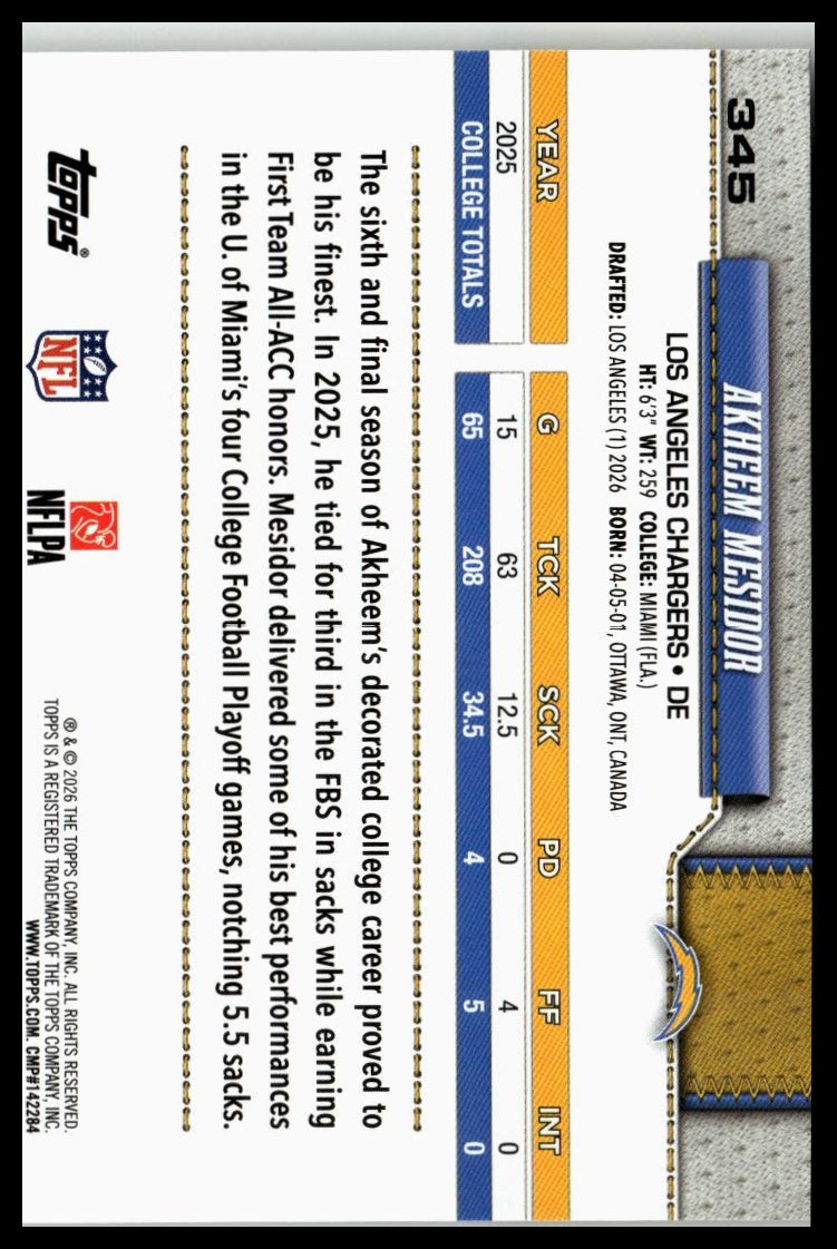 2026 Topps Flagship #345 Akheem Mesidor