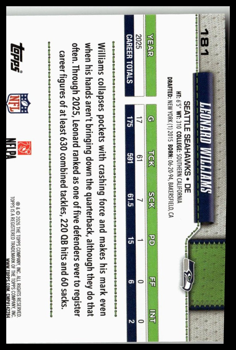 2026 Topps Flagship #181 Leonard Williams