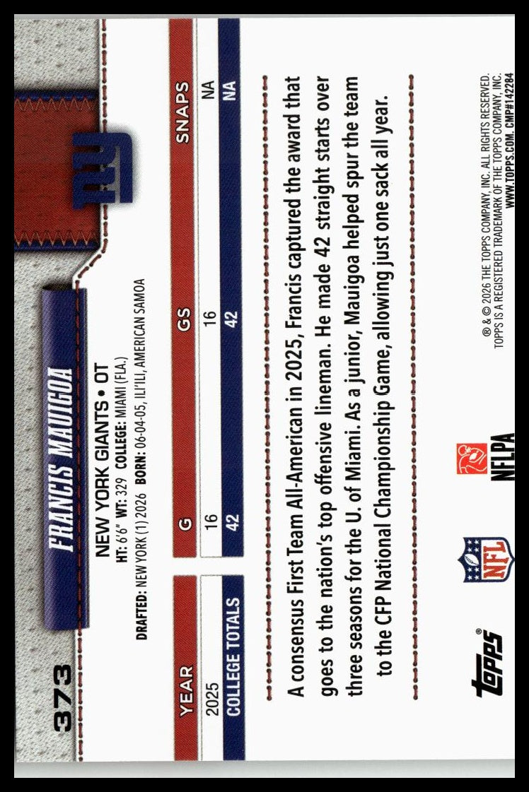 2026 Topps Flagship #373 Francis Mauigoa