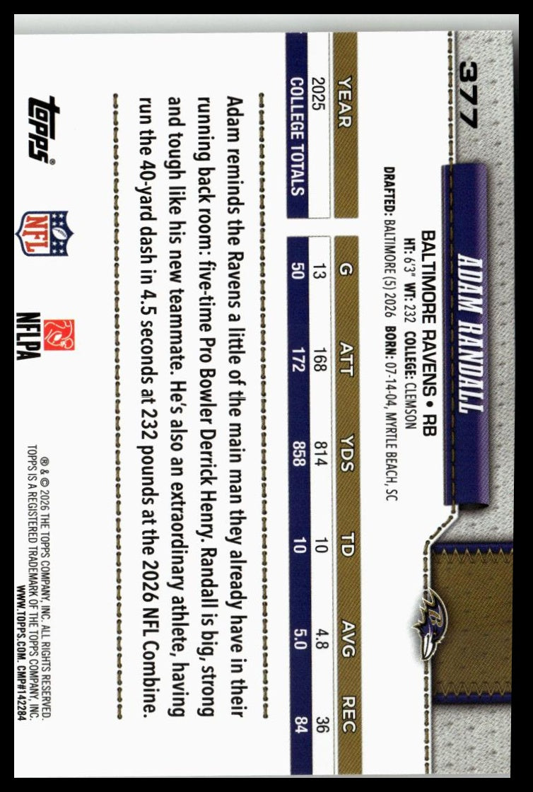2026 Topps Flagship #377 Adam Randall