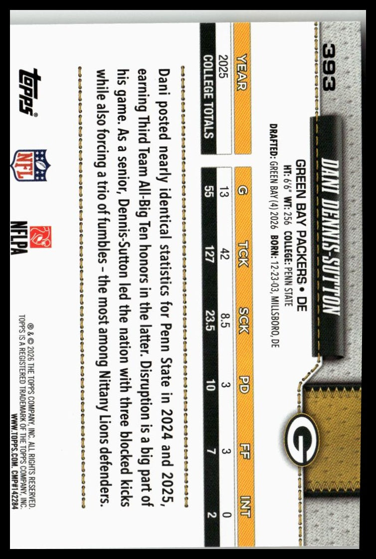 2026 Topps Flagship #393 Dani Dennis-Sutton