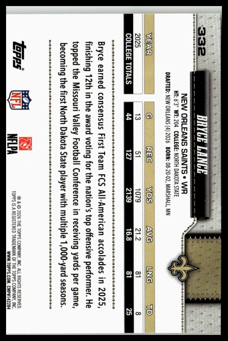 2026 Topps Flagship #332 Bryce Lance