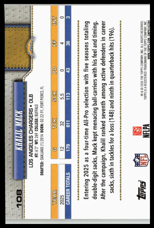 2026 Topps Flagship #108 Khalil Mack
