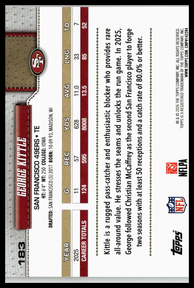 2026 Topps Flagship #183 George Kittle