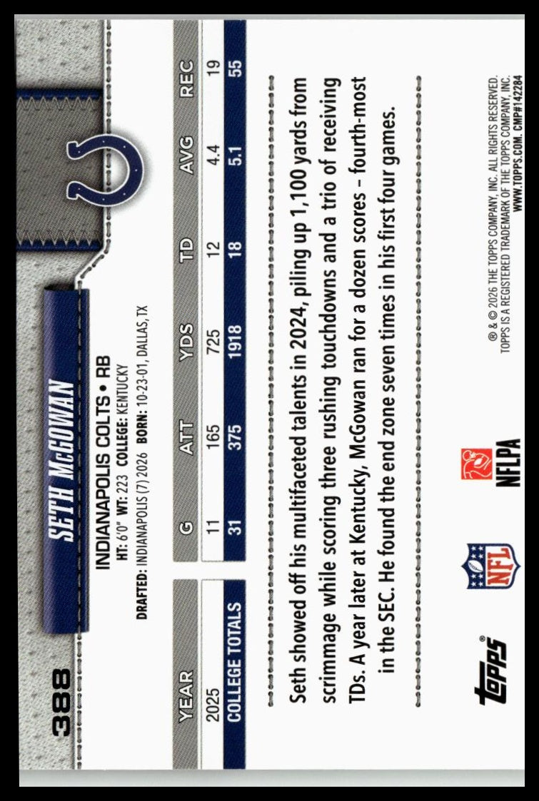 2026 Topps Flagship #388 Seth McGowan