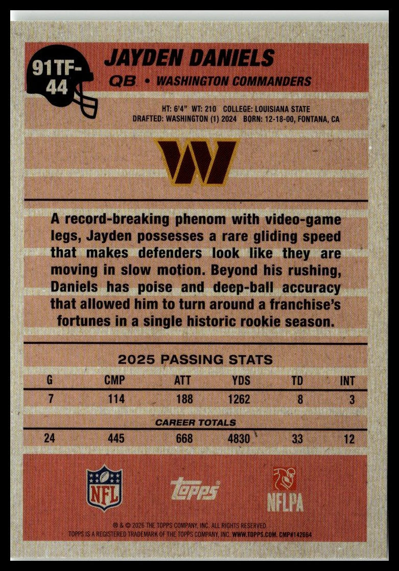 2026 Topps Flagship #91TF-44 Jayden Daniels 1991 Topps Football