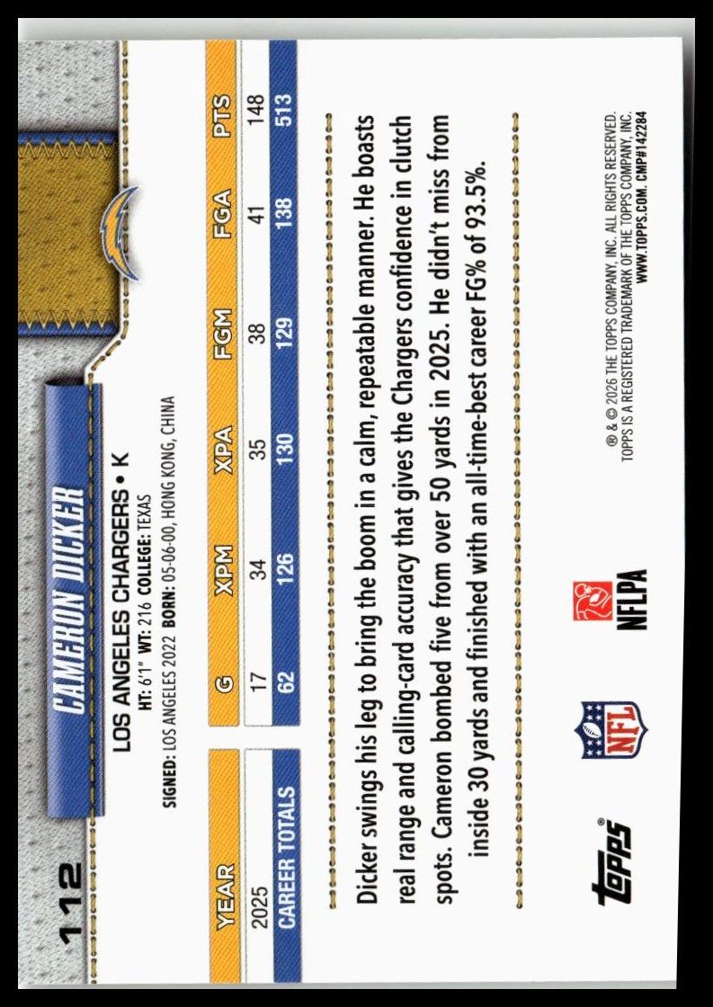 2026 Topps Flagship #112 Cameron Dicker