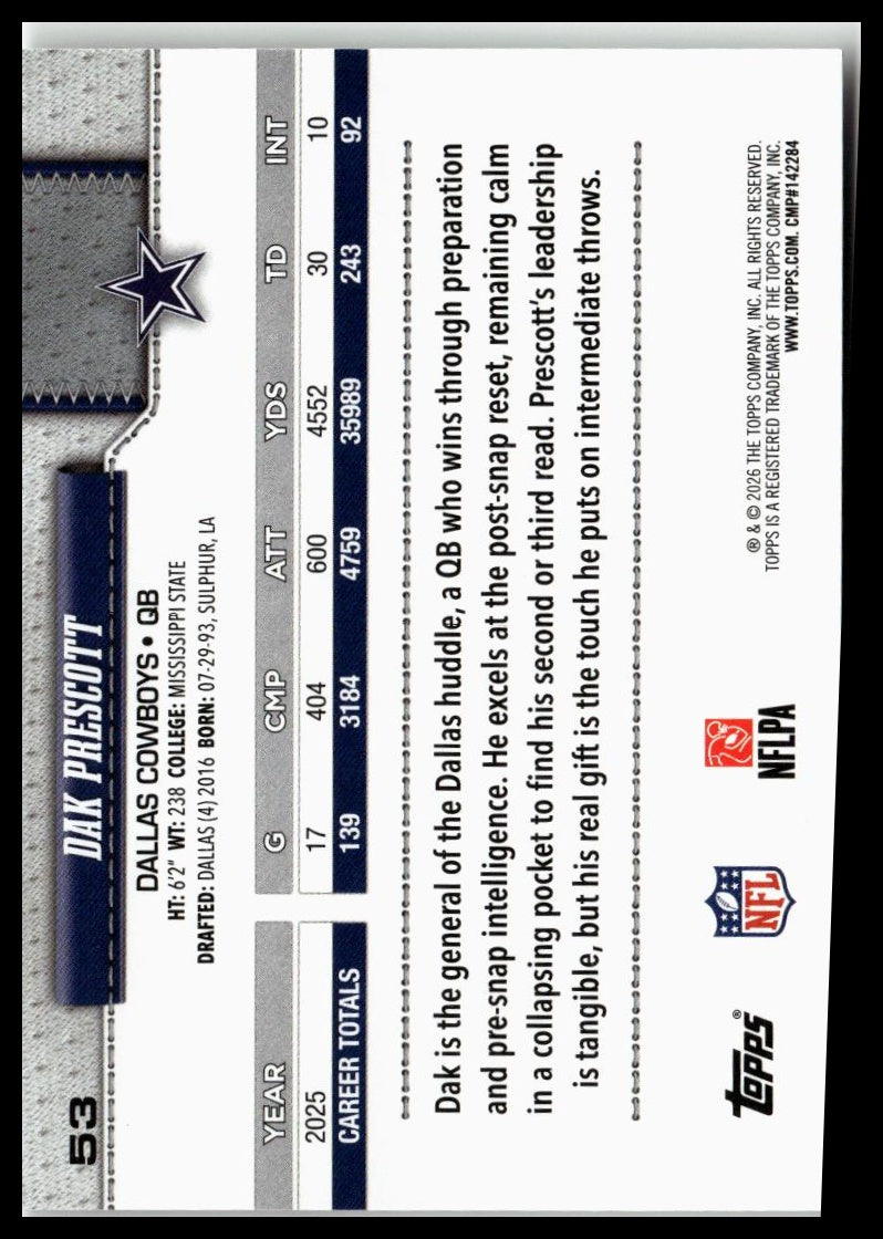 2026 Topps Flagship #53 Dak Prescott