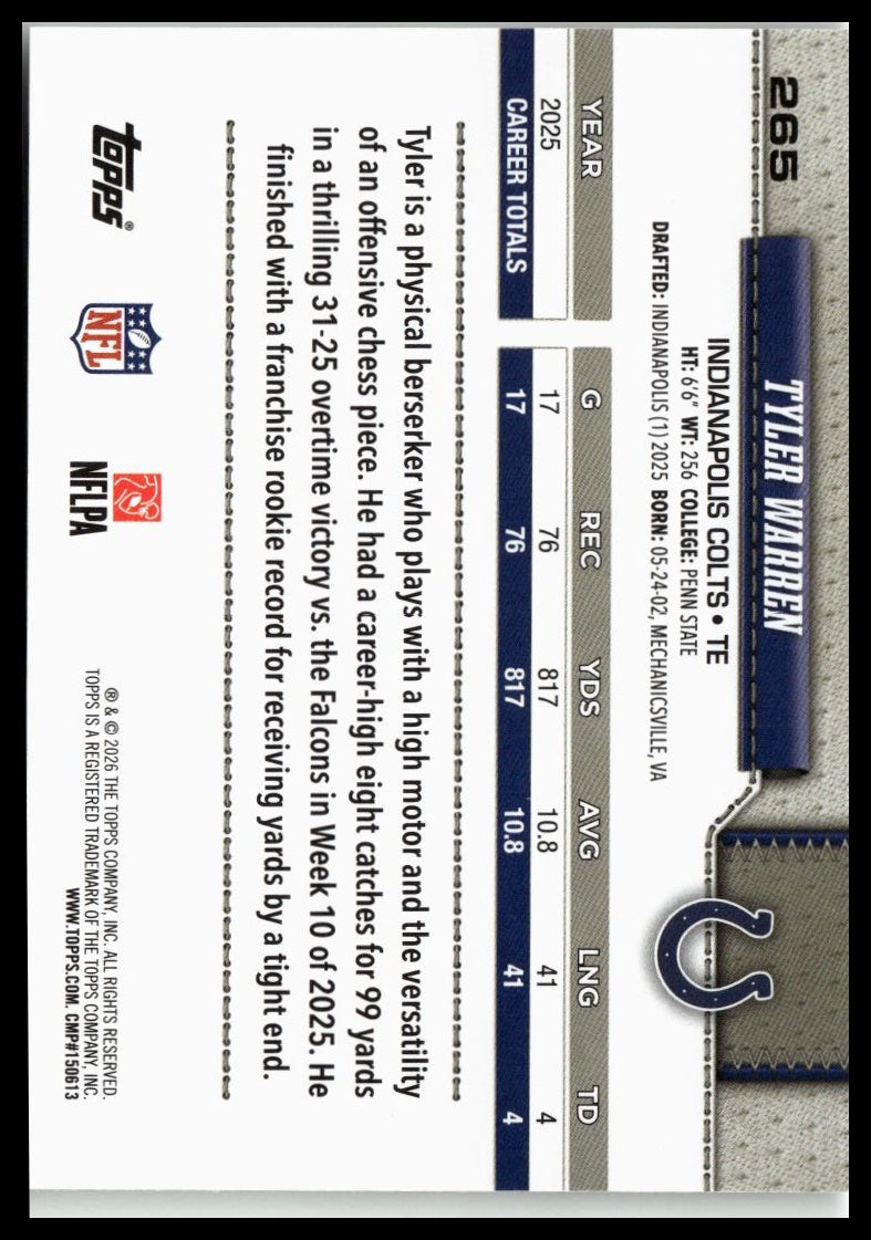 2026 Topps Flagship #265 Tyler Warren