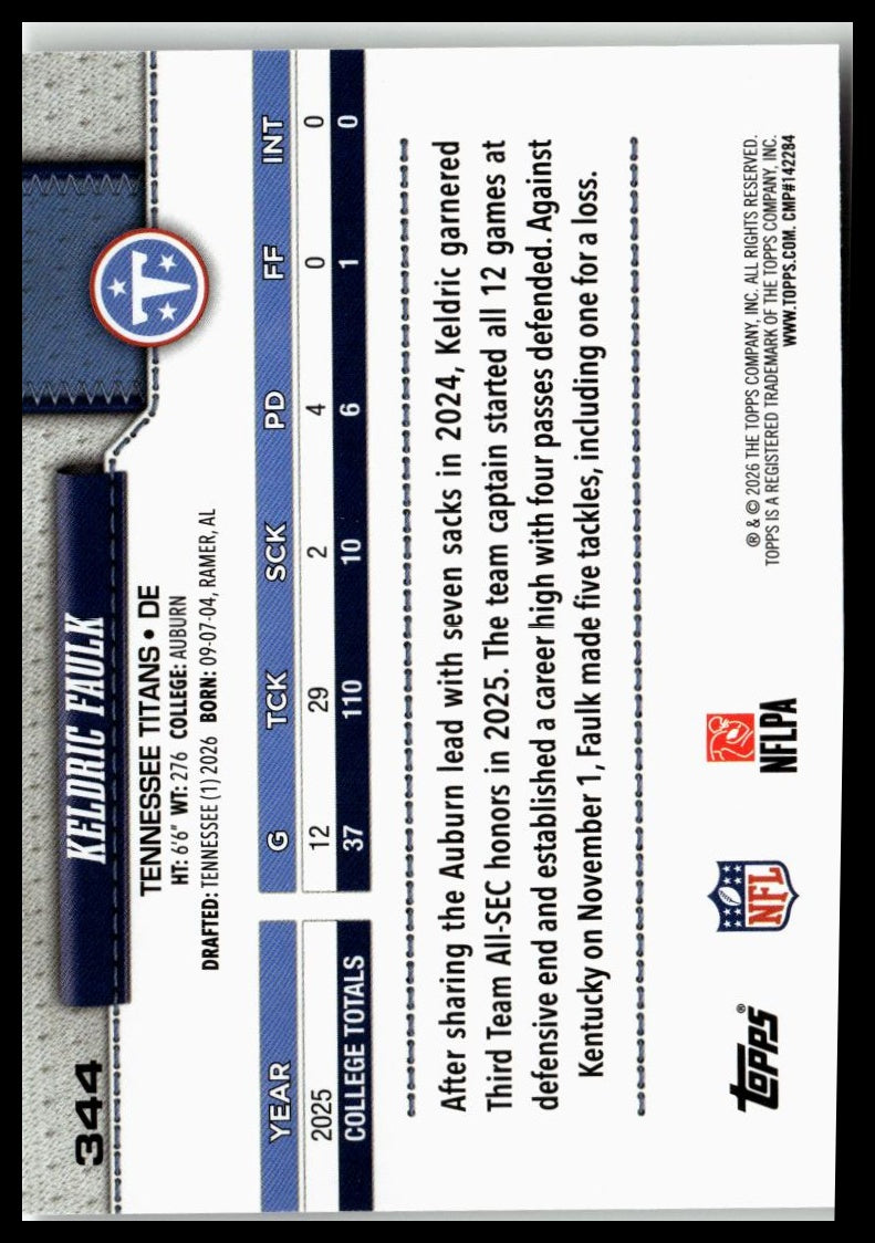 2026 Topps Flagship #344 Keldric Faulk