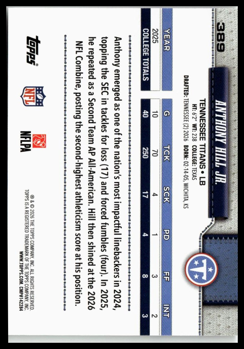 2026 Topps Flagship #389 Anthony Hill Jr.