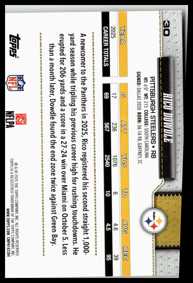 2026 Topps Flagship #30 Rico Dowdle