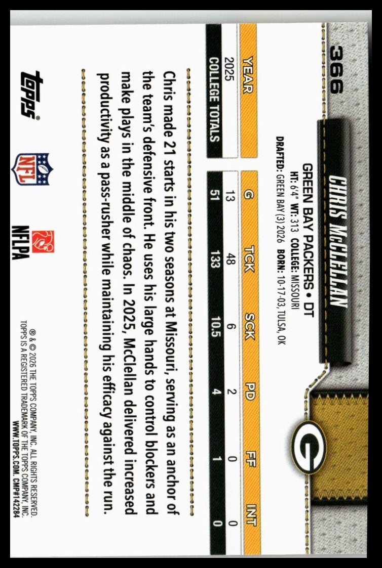 2026 Topps Flagship #366 Chris McClellan