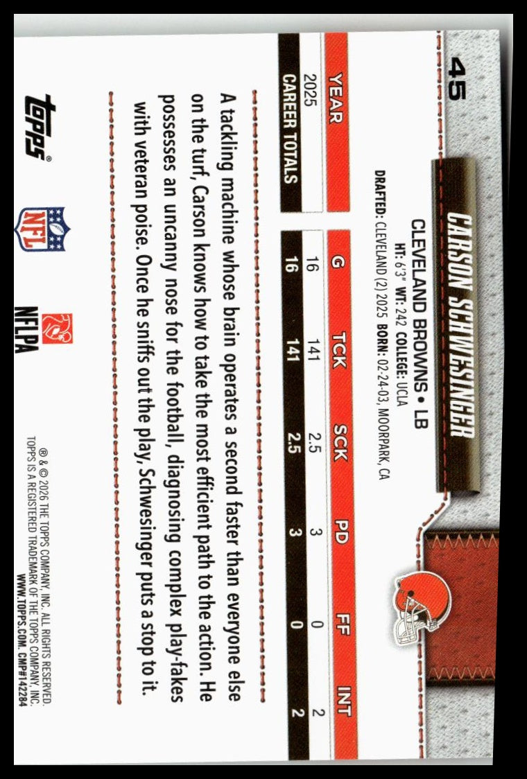 2026 Topps Flagship #45 Carson Schwesinger