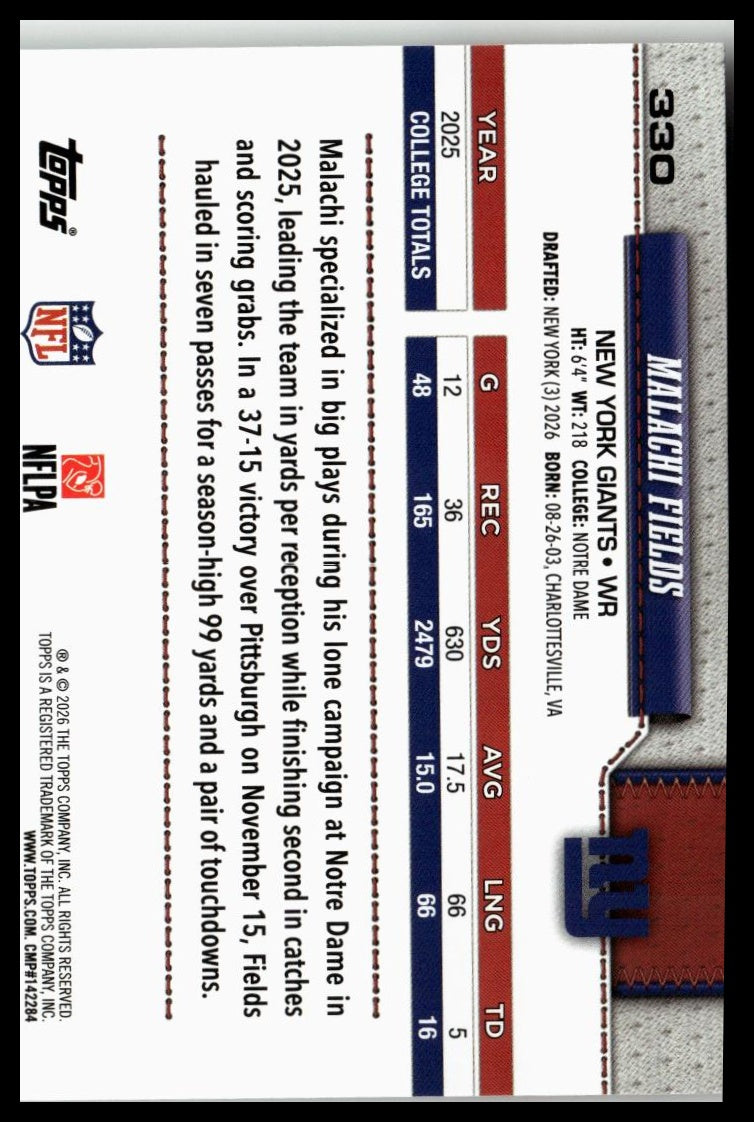 2026 Topps Flagship #330 Malachi Fields