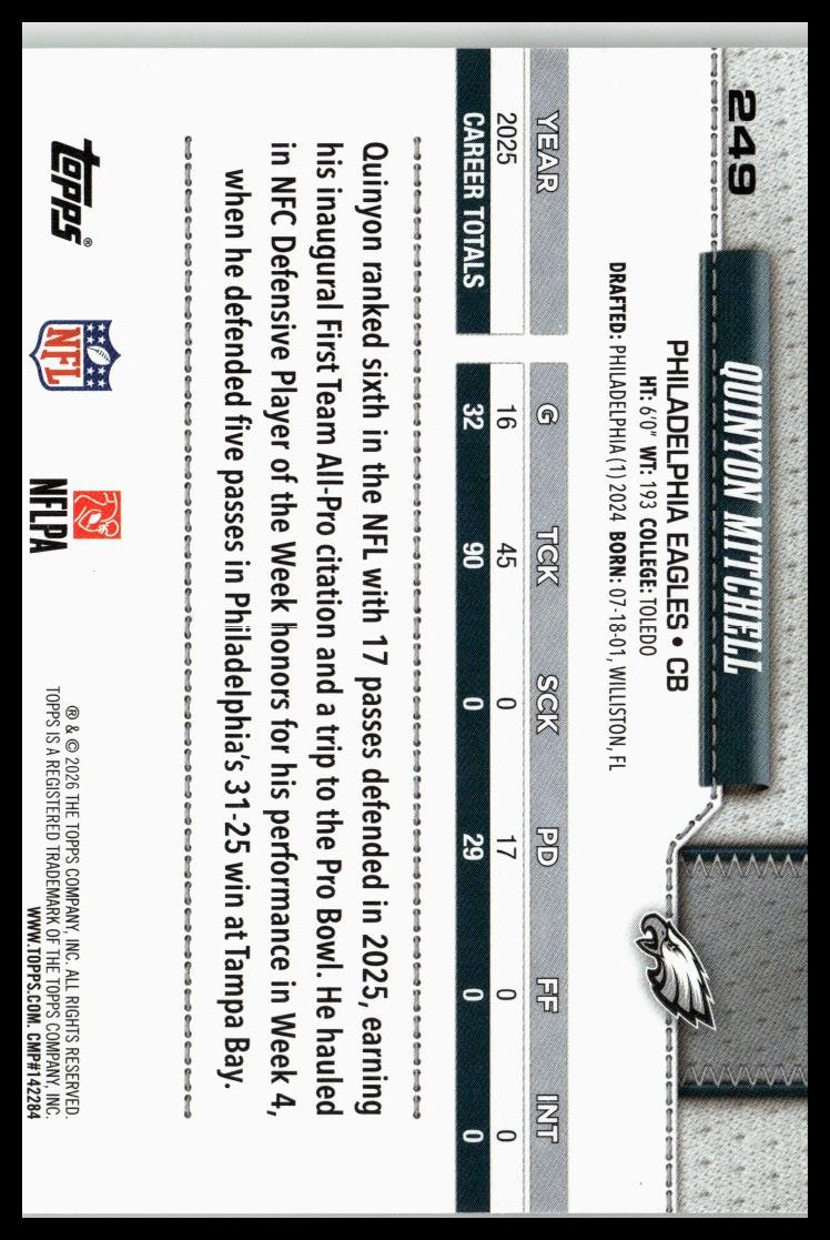 2026 Topps Flagship #249 Quinyon Mitchell