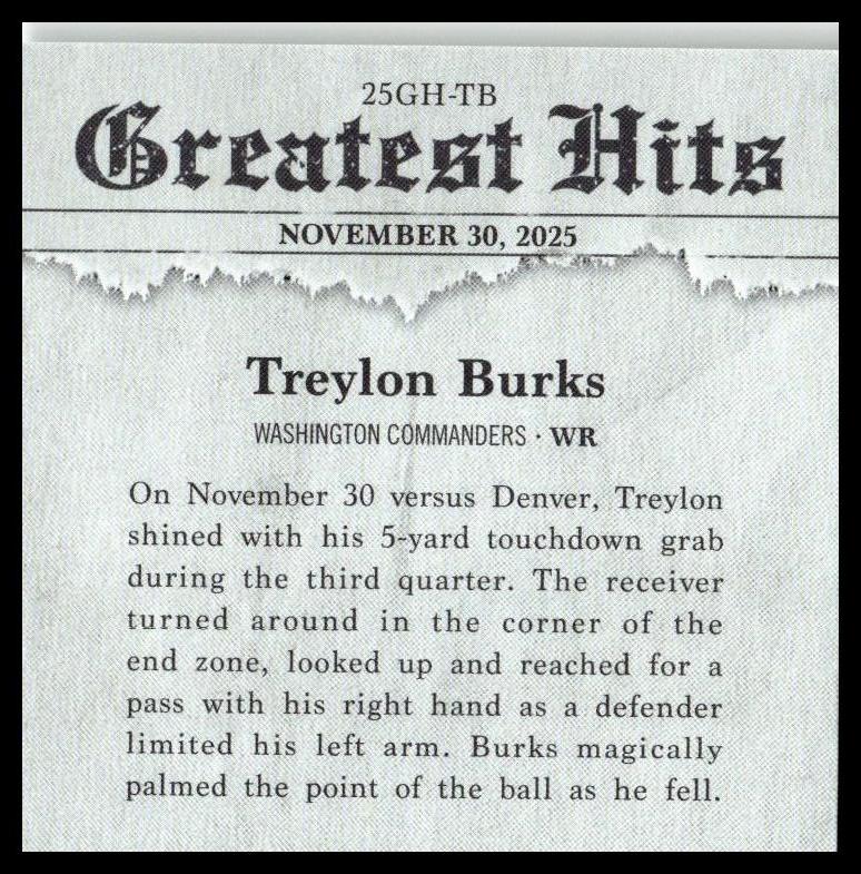 2026 Topps Flagship #25GH-TB Treylon Burks 2025 Greatest Hits