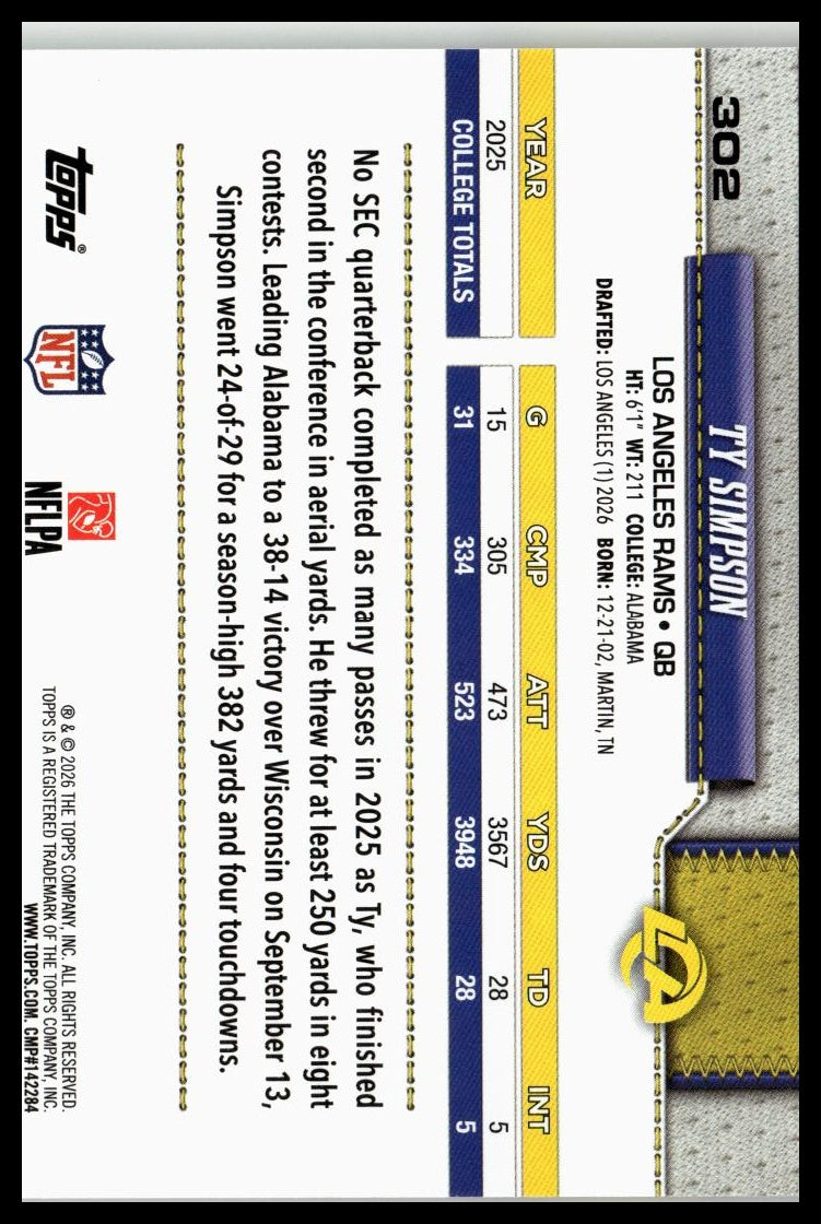 2026 Topps Flagship #302 Ty Simpson